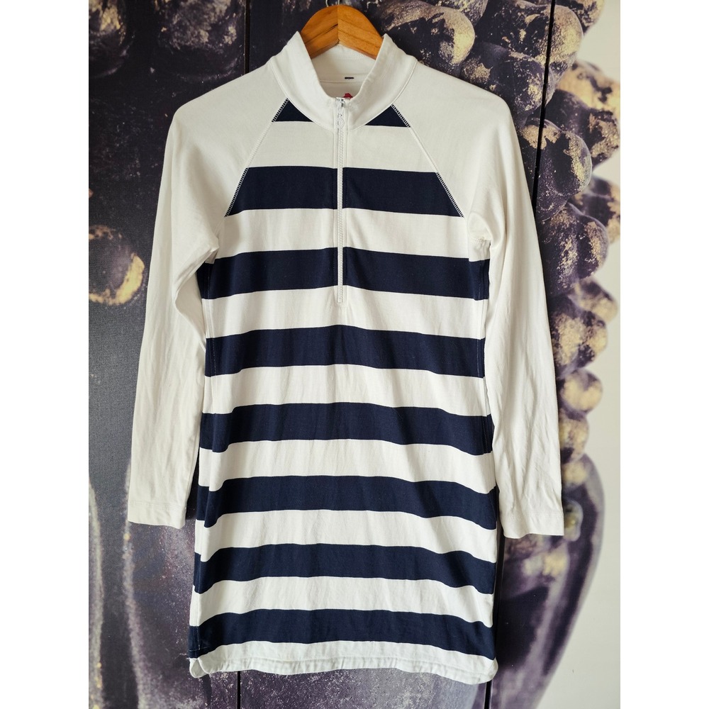 Tommy Bahama Womens Navy‎ Blue White Striped Quarter Zip Dress Raglan Sleeve